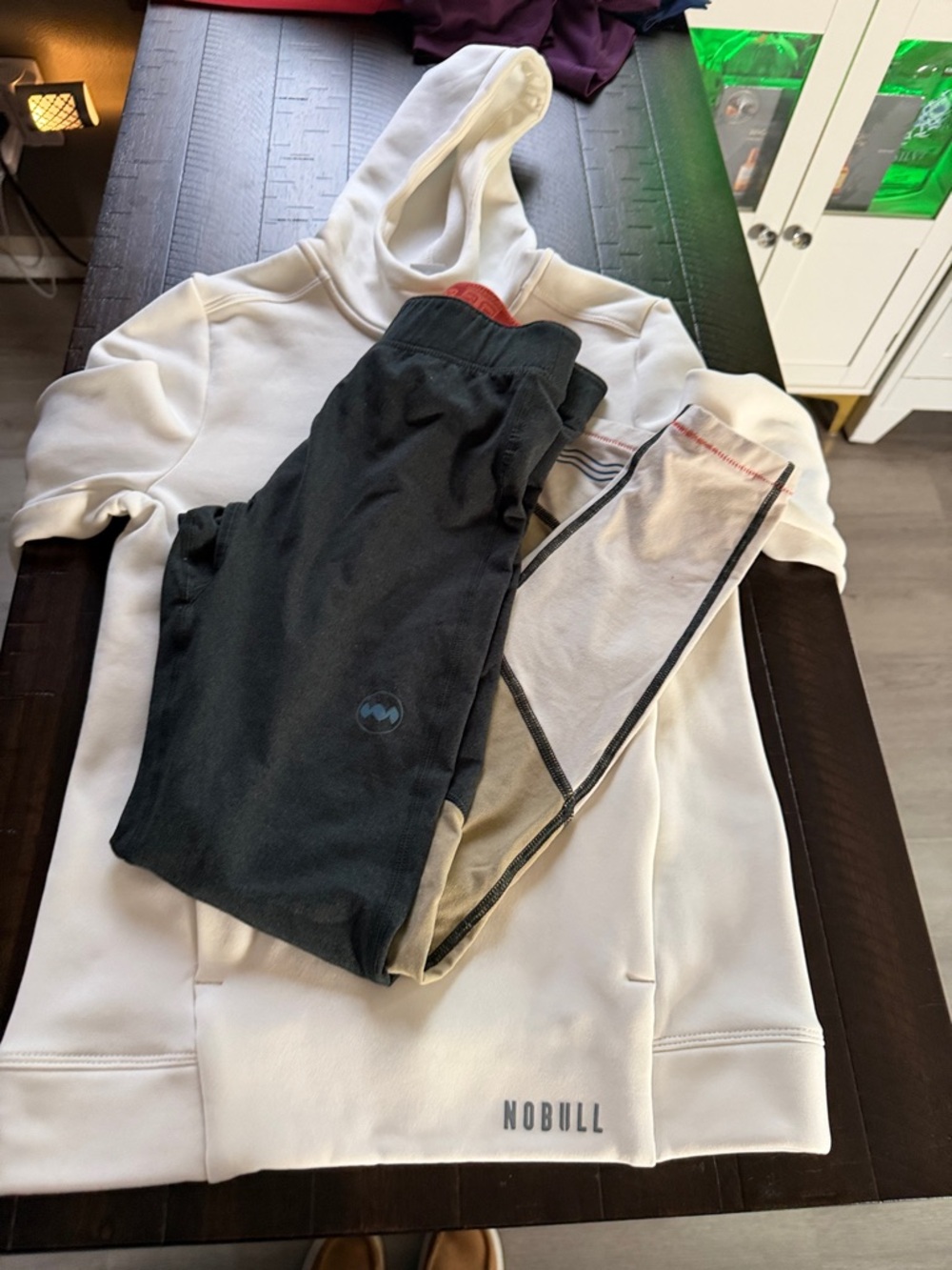 NOBULL White Hoodie with Janji Black Leggings